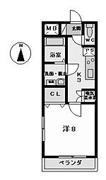 アラニ2 1Kの間取図画像