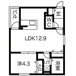 クラージュスクエア2 1LDKの間取図画像