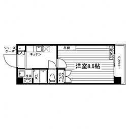 タワーパレス THE YUUKI 8階1Kの間取り