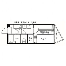 ハイムセラ黒髪 3階1Kの間取り