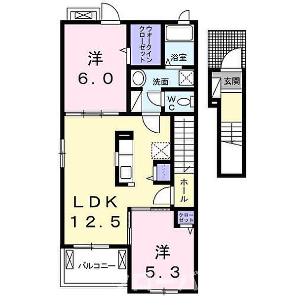 クラール土器町Ｃ 204｜香川県丸亀市土器町東7丁目(賃貸アパート2LDK・2階・57.32㎡)の写真 その2