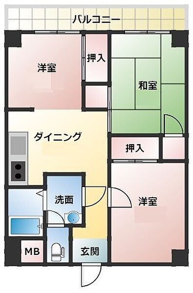 幸町ハイツ 301｜香川県丸亀市幸町2丁目(賃貸マンション3DK・3階・49.45㎡)の写真 その2