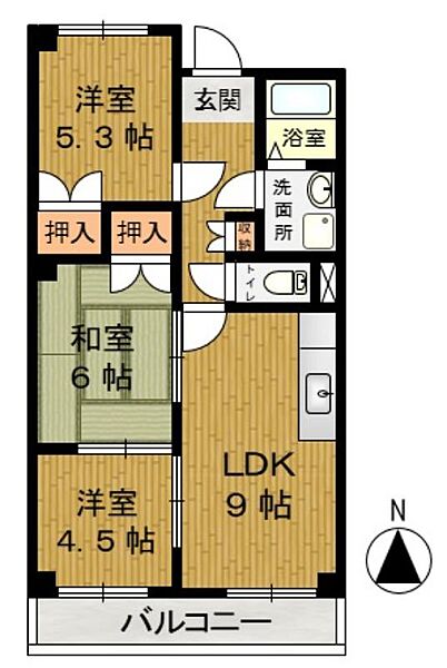 杉山マンション 203｜静岡県沼津市寿町(賃貸マンション3LDK・2階・54.80㎡)の写真 その2