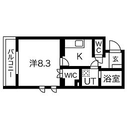 シャン・ド・フルール 5階1Kの間取り