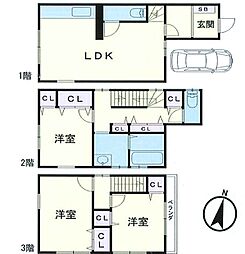 堺市西区上戸建 3LDKの間取り