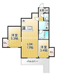 Reglia今里North 2LDKの間取図画像
