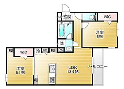 大阪市東成区深江北3丁目アパート 2LDKの間取図画像