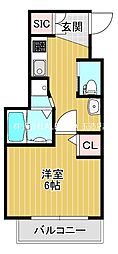 ZioV玉造 1Kの間取図画像