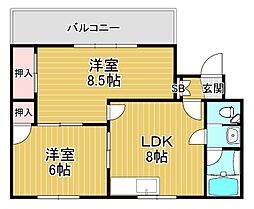 エトワールヴィル-R大今里 2LDKの間取図画像