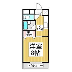 レスコメイト西 1Kの間取図画像
