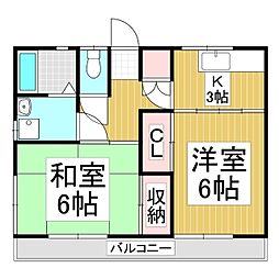 岡沢ハイツ 2Kの間取図画像