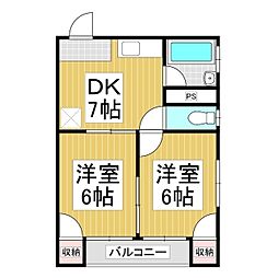 メゾンエソール 2DKの間取図画像