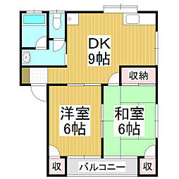 スカイハイツエムA 2DKの間取図画像