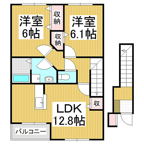 長野県茅野市玉川(賃貸アパート2LDK・2階・62.32㎡)の写真 その2