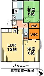 ラ・グランドゥール 1階2LDKの間取り