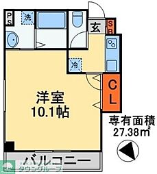 ソレイユ津田沼 3階1Kの間取り