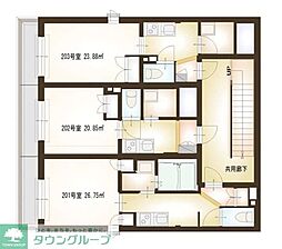 ロックリッジハウス 2階1Kの間取り