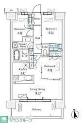 スカイグランデ津田沼 2階3LDKの間取り