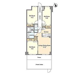 パークレジデンス市川 1階3LDKの間取り