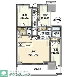 幕張ベイパーク　ライズゲートタワー 10階3LDKの間取り