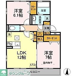 サリジエC棟 2階2LDKの間取り