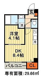 プラージュ東千葉 1DKの間取図画像