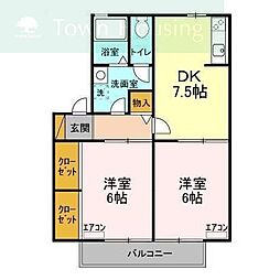 カサヴェール・ワコー 2DKの間取図画像