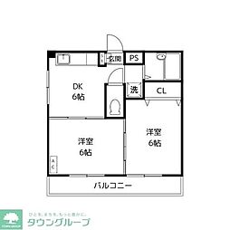 クレメゾン西船 2DKの間取図画像