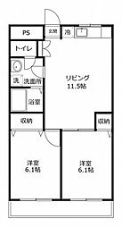 コーモド飯山満 2LDKの間取図画像