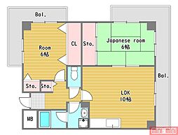 ベルハイム鴻池 2LDKの間取図画像