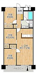 朝日プラザ大宝 3LDKの間取図画像
