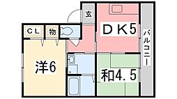 プレジール妻鹿 2DKの間取図画像