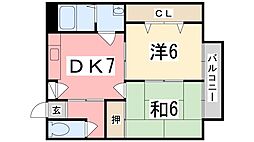 レイクサイドヴィラ姫路D棟 2DKの間取図画像