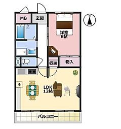 アイビーコート三木 1LDKの間取図画像