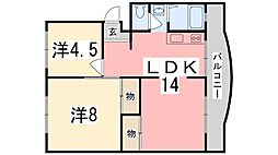 溝口ハイツ 2LDKの間取図画像