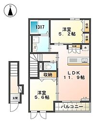 クレール山手 2LDKの間取図画像