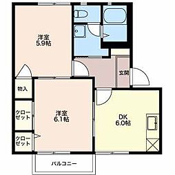アンダンテD 2DKの間取図画像