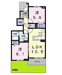 カンパニュールB 2LDKの間取図画像