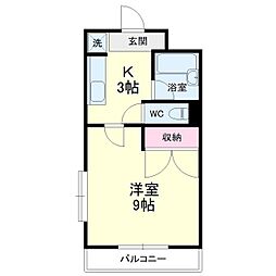 パルクレール2 1Kの間取図画像