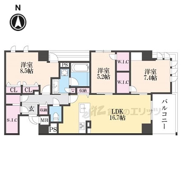 奈良県奈良市大宮町１丁目(賃貸マンション3LDK・4階・90.63㎡)の写真 その2