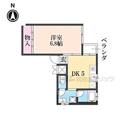 近鉄奈良線 新大宮駅 徒歩7分の賃貸マンション 2階1DKの間取り