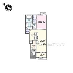 グランディール富雄南 1LDKの間取図画像