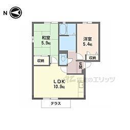 ディアス有里B棟 2LDKの間取図画像