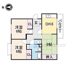 ハピネスB 3DKの間取図画像