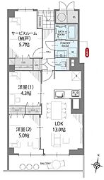 関大前スカイハイツA棟 2SLDKの間取図画像