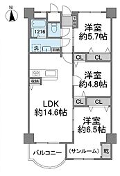 市公社毛馬コーポ 3LDKの間取図画像