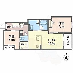 シャーメゾン 香芝 ワイケイ 2LDKの間取図画像