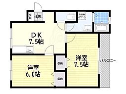 權内マンション 2DKの間取図画像