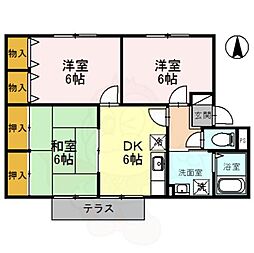 パセオアゼリオB棟 3DKの間取図画像