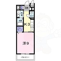 アリスト大和高田 1Kの間取図画像
